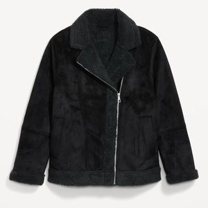 NWT OLD NAVY Faux-Suede Sherpa-Lined Moto Jacket Color Black SIZE XTRA SMALL